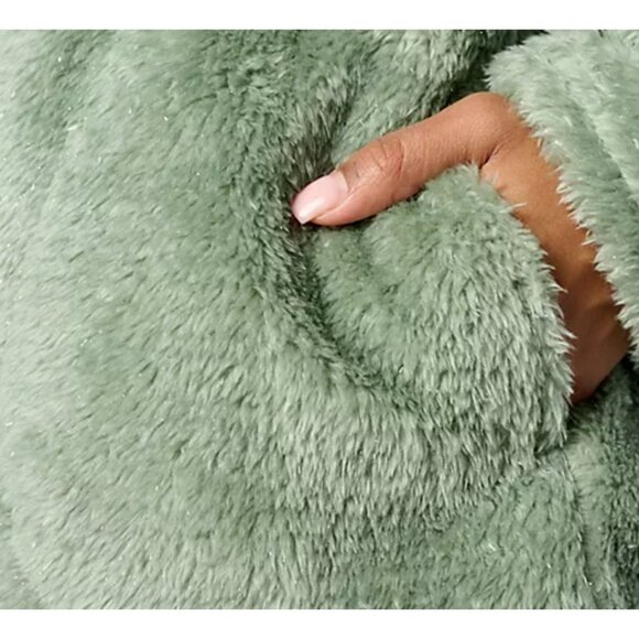 Denim & Co. Women Top Sweater ~ Shimmer Sherpa Open Front Navy Blue A630354 - Picture 4 of 9